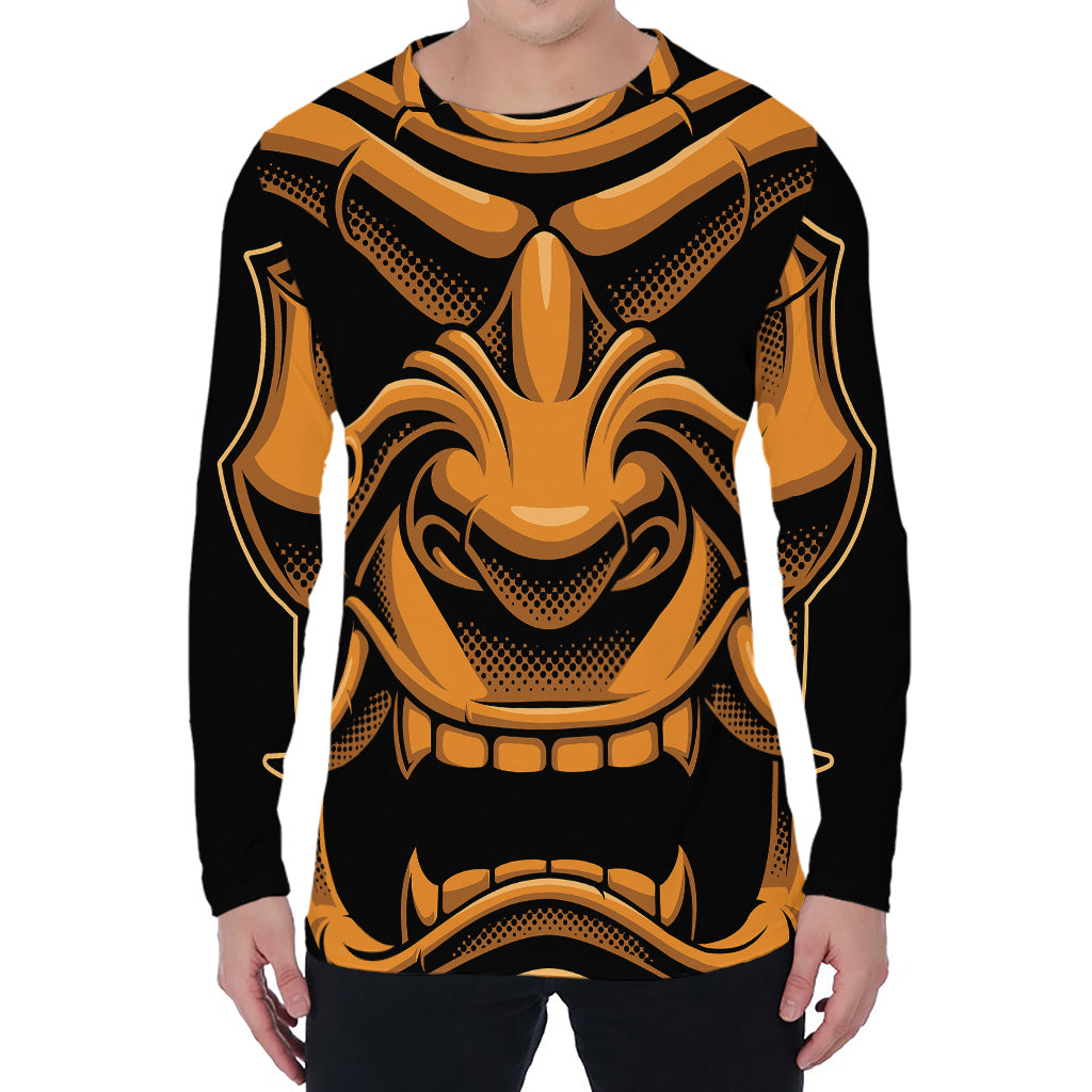 Japanese Warrior Mask Print Men's Long Sleeve T-Shirt