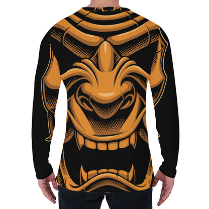 Japanese Warrior Mask Print Men's Long Sleeve T-Shirt