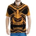 Japanese Warrior Mask Print Men's Polo Shirt