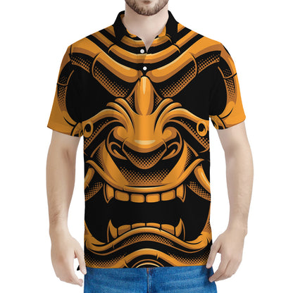 Japanese Warrior Mask Print Men's Polo Shirt