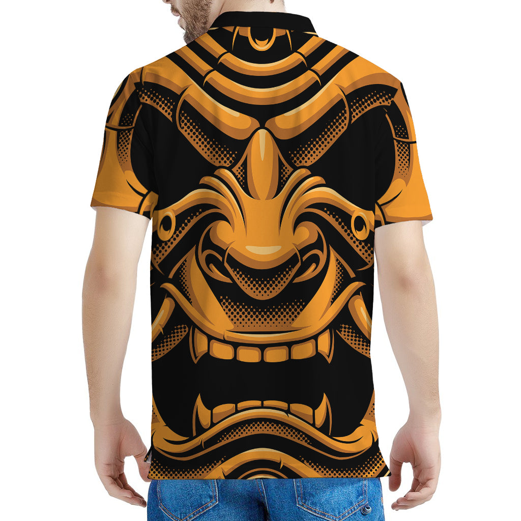 Japanese Warrior Mask Print Men's Polo Shirt