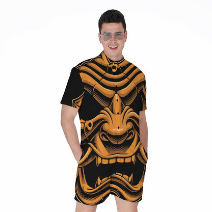 Japanese Warrior Mask Print Men's Rompers