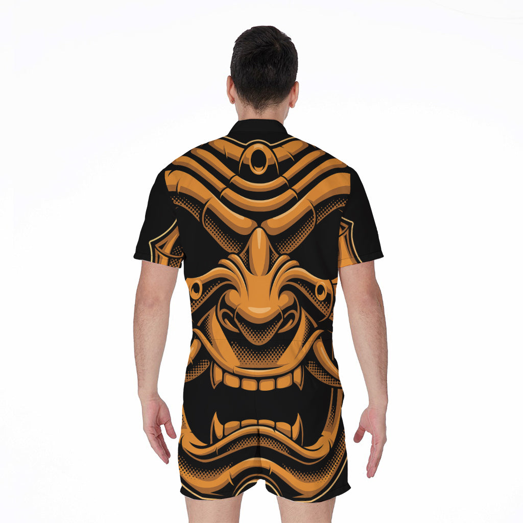 Japanese Warrior Mask Print Men's Rompers
