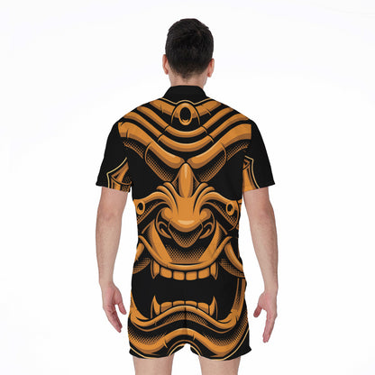 Japanese Warrior Mask Print Men's Rompers