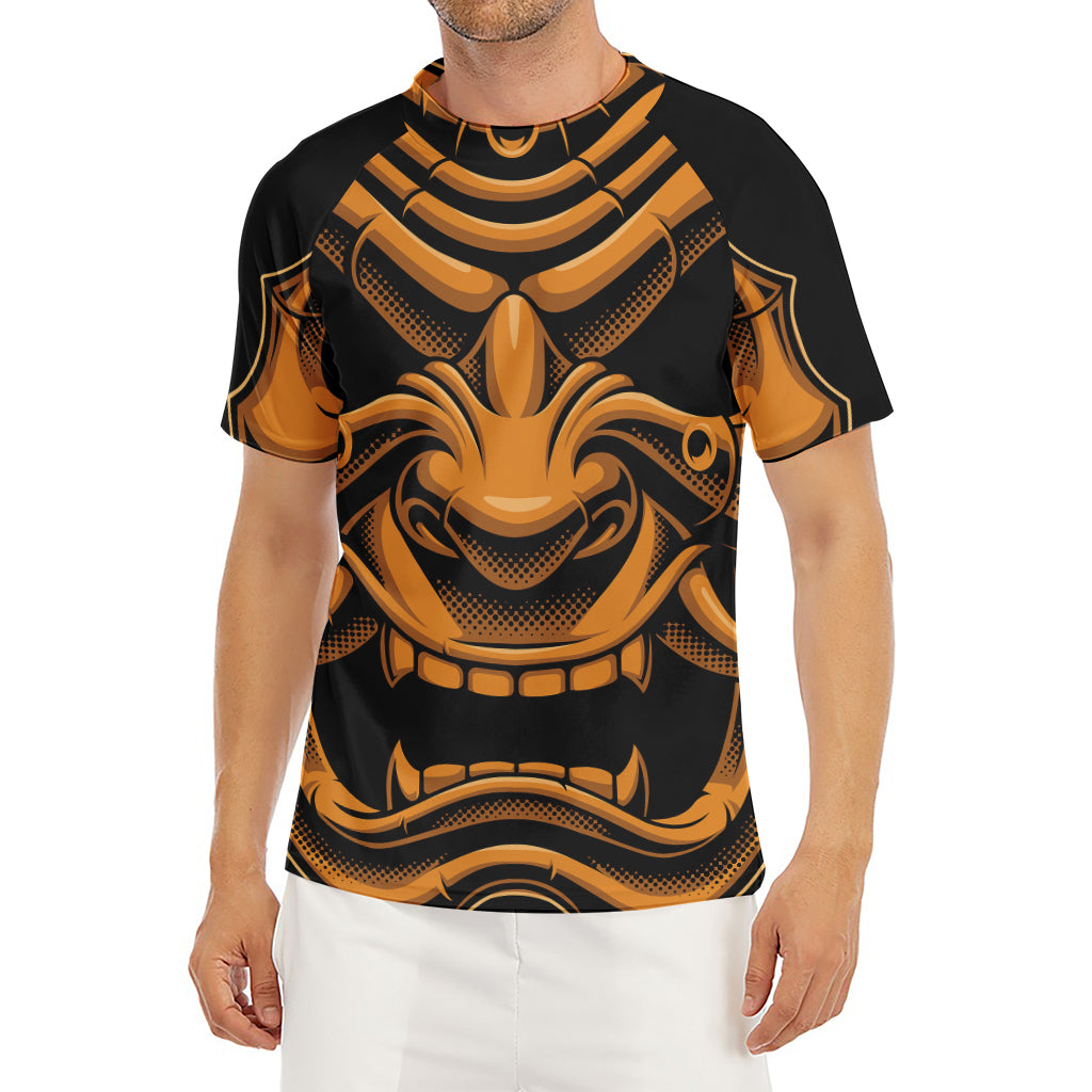 Japanese Warrior Mask Print Men's Short Sleeve Rash Guard