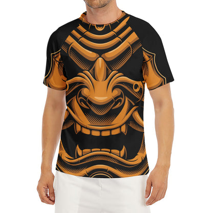 Japanese Warrior Mask Print Men's Short Sleeve Rash Guard