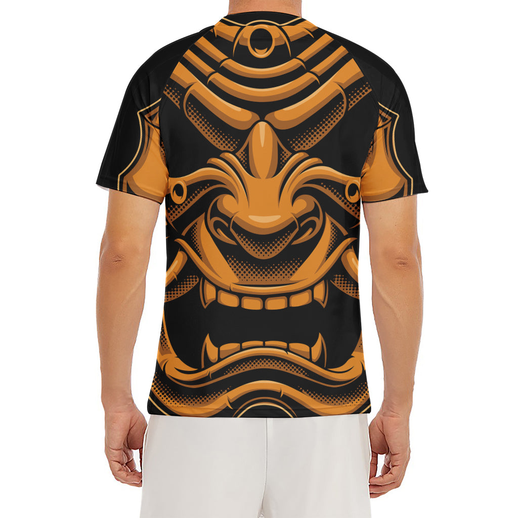 Japanese Warrior Mask Print Men's Short Sleeve Rash Guard