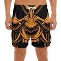 Japanese Warrior Mask Print Men's Split Running Shorts