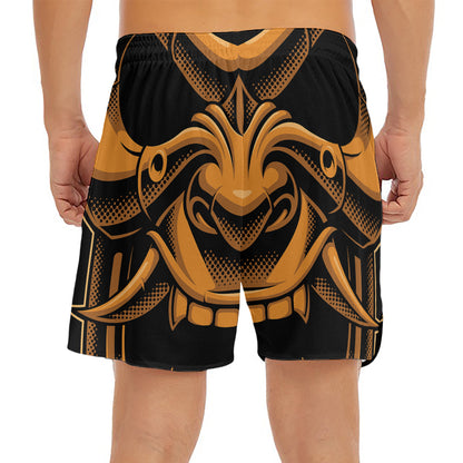 Japanese Warrior Mask Print Men's Split Running Shorts