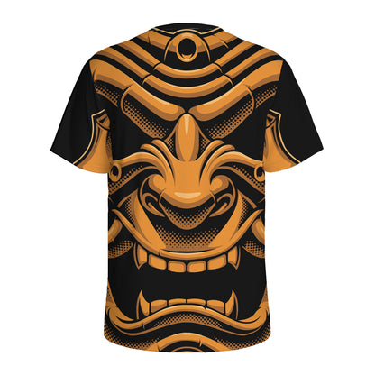 Japanese Warrior Mask Print Men's Sports T-Shirt