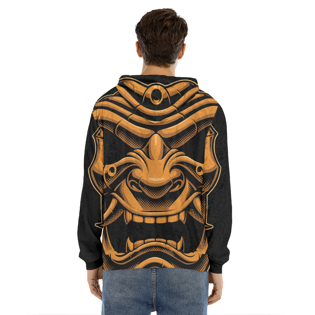 Japanese Warrior Mask Print Men's Velvet Pullover Hoodie