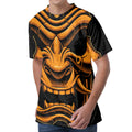 Japanese Warrior Mask Print Men's Velvet T-Shirt