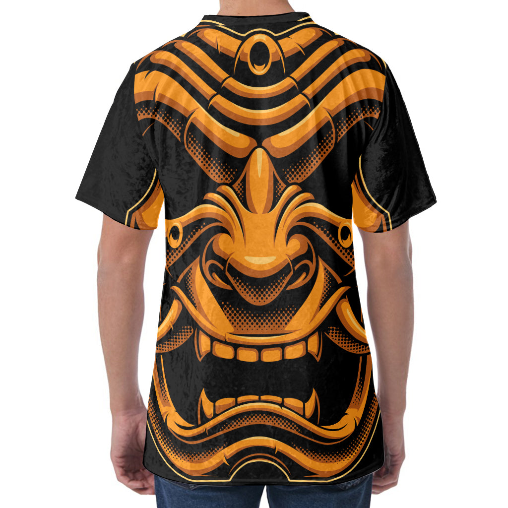 Japanese Warrior Mask Print Men's Velvet T-Shirt