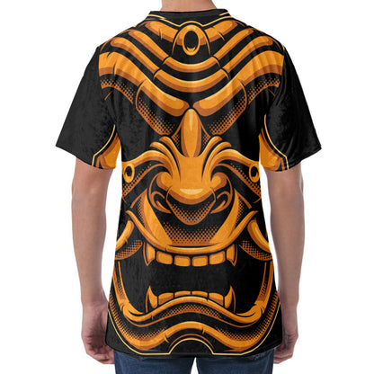 Japanese Warrior Mask Print Men's Velvet T-Shirt