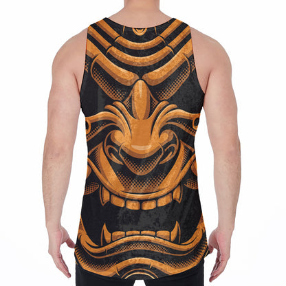 Japanese Warrior Mask Print Men's Velvet Tank Top