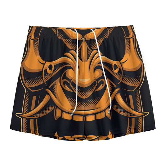 Japanese Warrior Mask Print Mesh Shorts