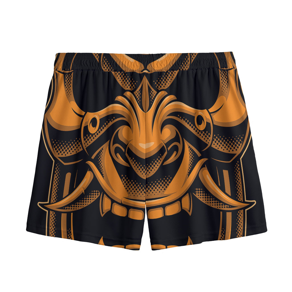 Japanese Warrior Mask Print Mesh Shorts