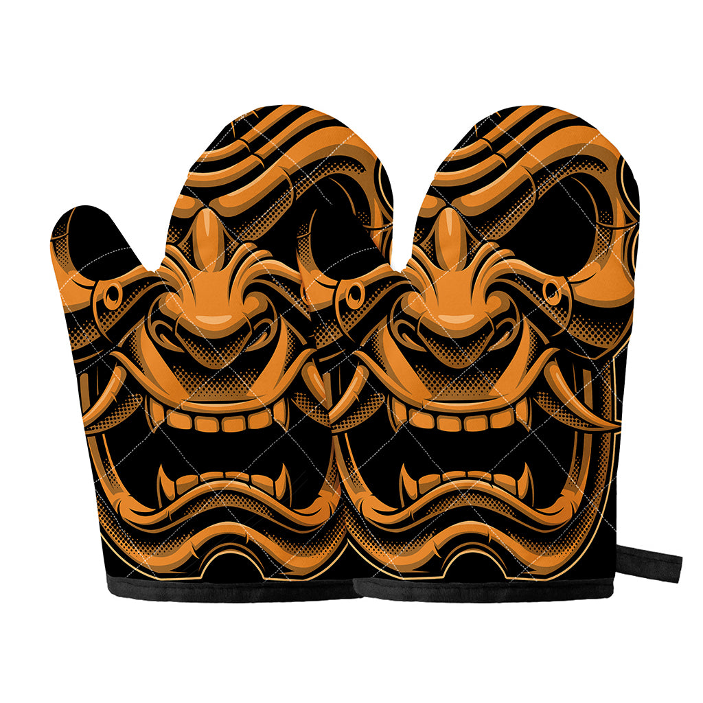 Japanese Warrior Mask Print Oven Mitts
