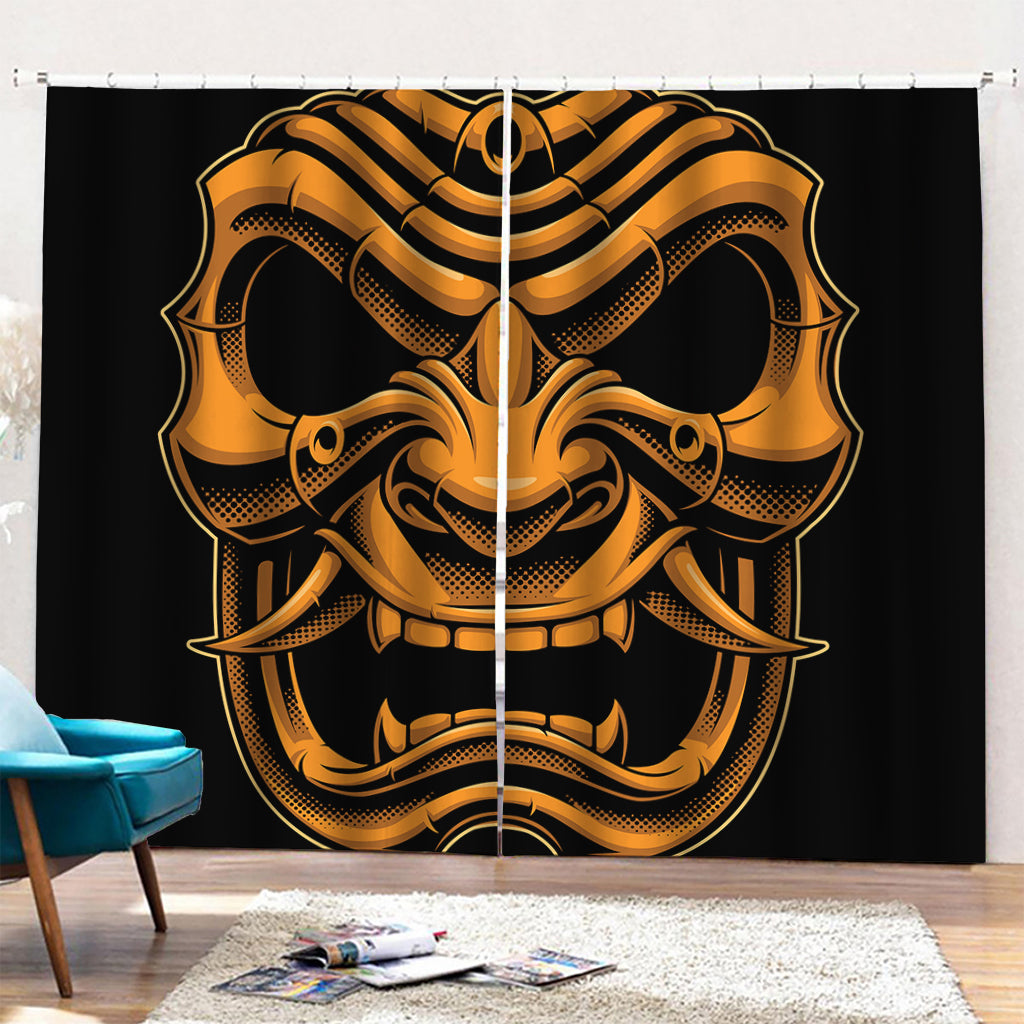 Japanese Warrior Mask Print Pencil Pleat Curtains