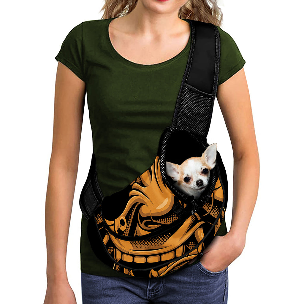 Japanese Warrior Mask Print Pet Sling Carrier