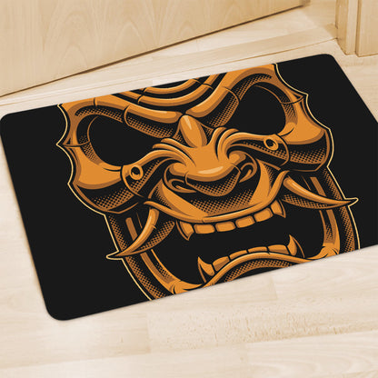 Japanese Warrior Mask Print Polyester Doormat