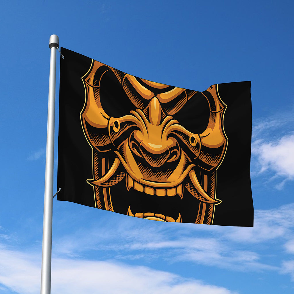 Japanese Warrior Mask Print Polyester Flag