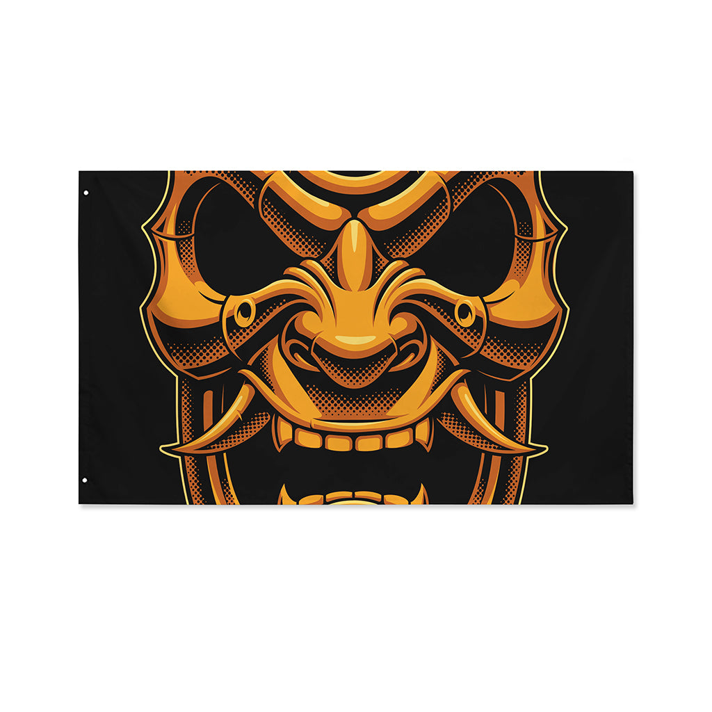 Japanese Warrior Mask Print Polyester Flag