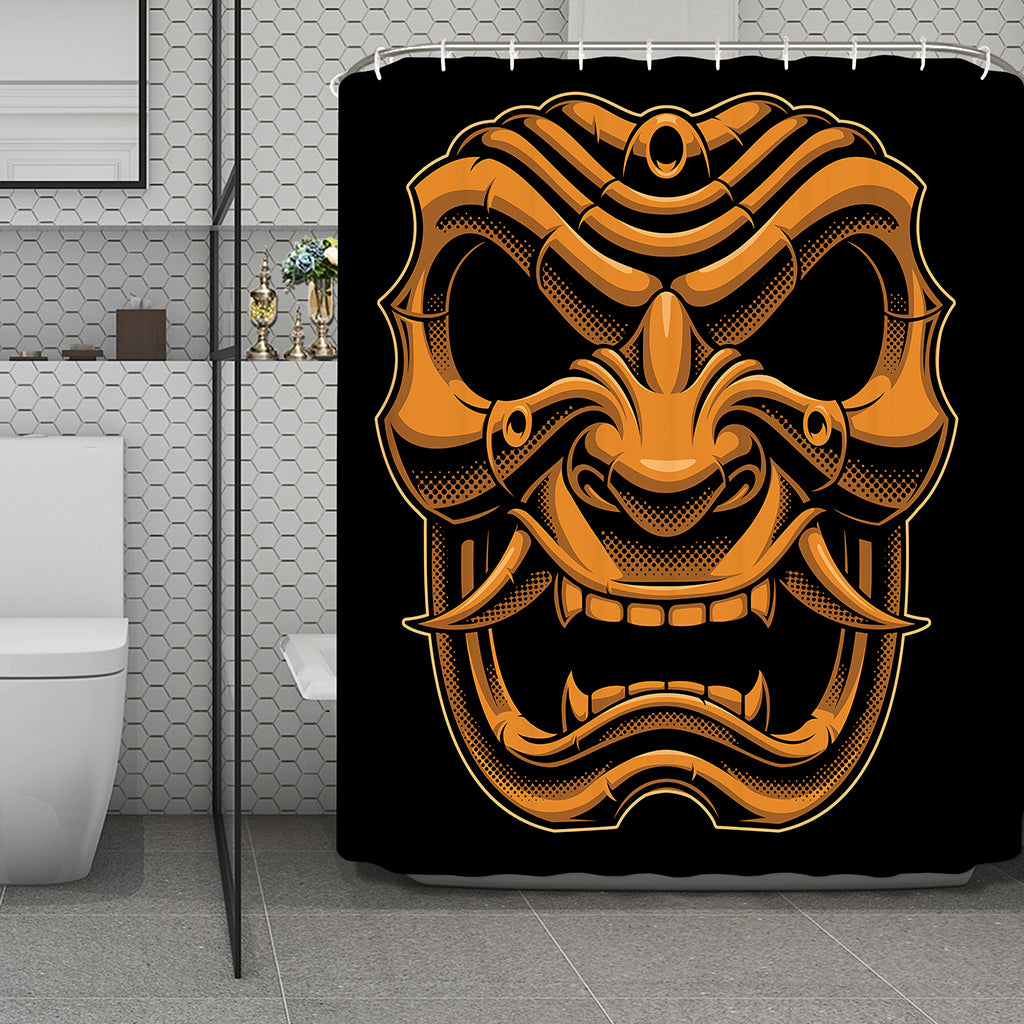 Japanese Warrior Mask Print Polyester Shower Curtain