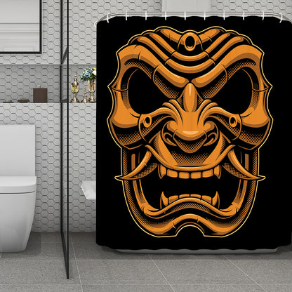 Japanese Warrior Mask Print Polyester Shower Curtain