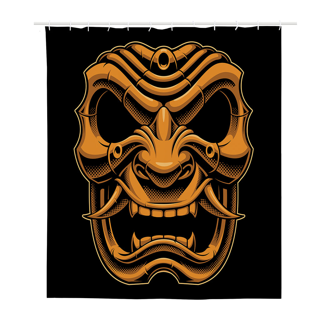 Japanese Warrior Mask Print Polyester Shower Curtain