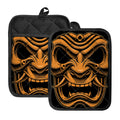 Japanese Warrior Mask Print Pot Holders With Pocket