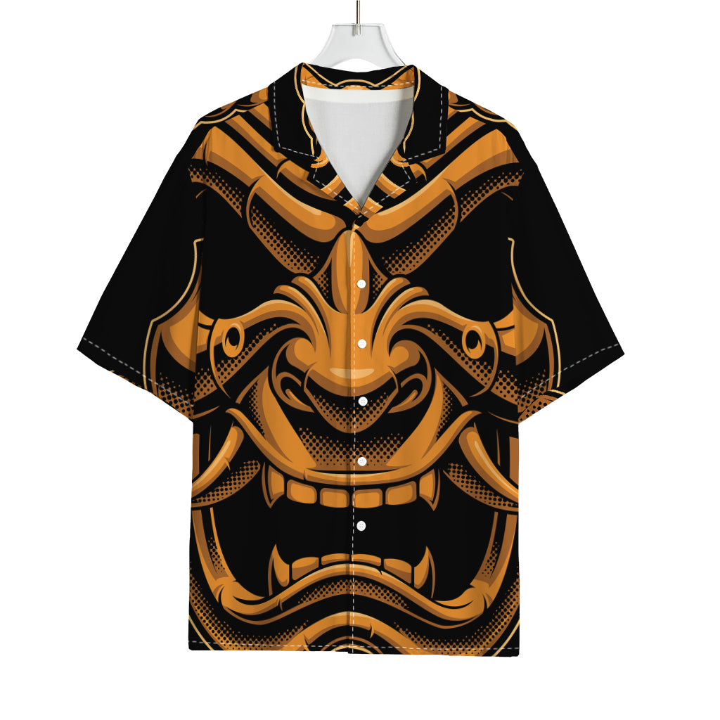 Japanese Warrior Mask Print Rayon Hawaiian Shirt