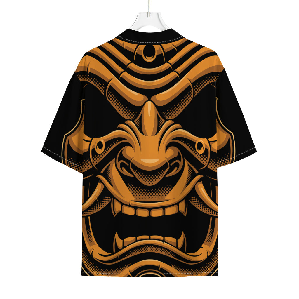 Japanese Warrior Mask Print Rayon Hawaiian Shirt