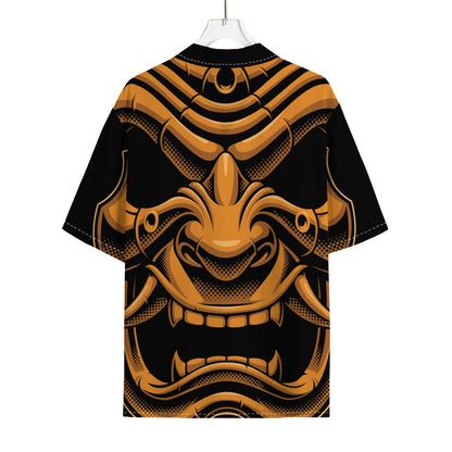 Japanese Warrior Mask Print Rayon Hawaiian Shirt