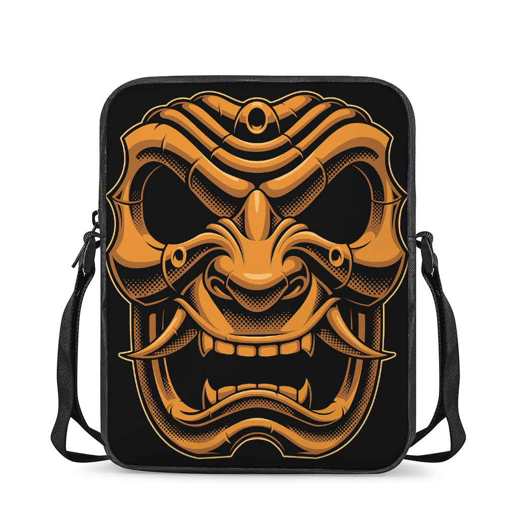 Japanese Warrior Mask Print Rectangular Crossbody Bag