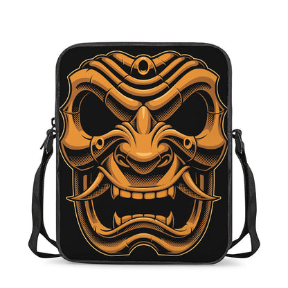 Japanese Warrior Mask Print Rectangular Crossbody Bag