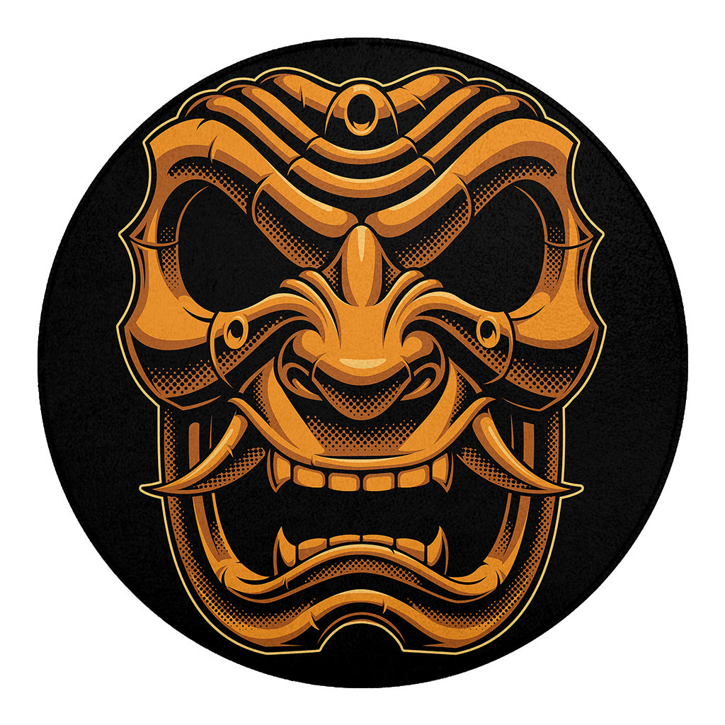 Japanese Warrior Mask Print Round Blanket