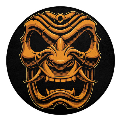 Japanese Warrior Mask Print Round Blanket
