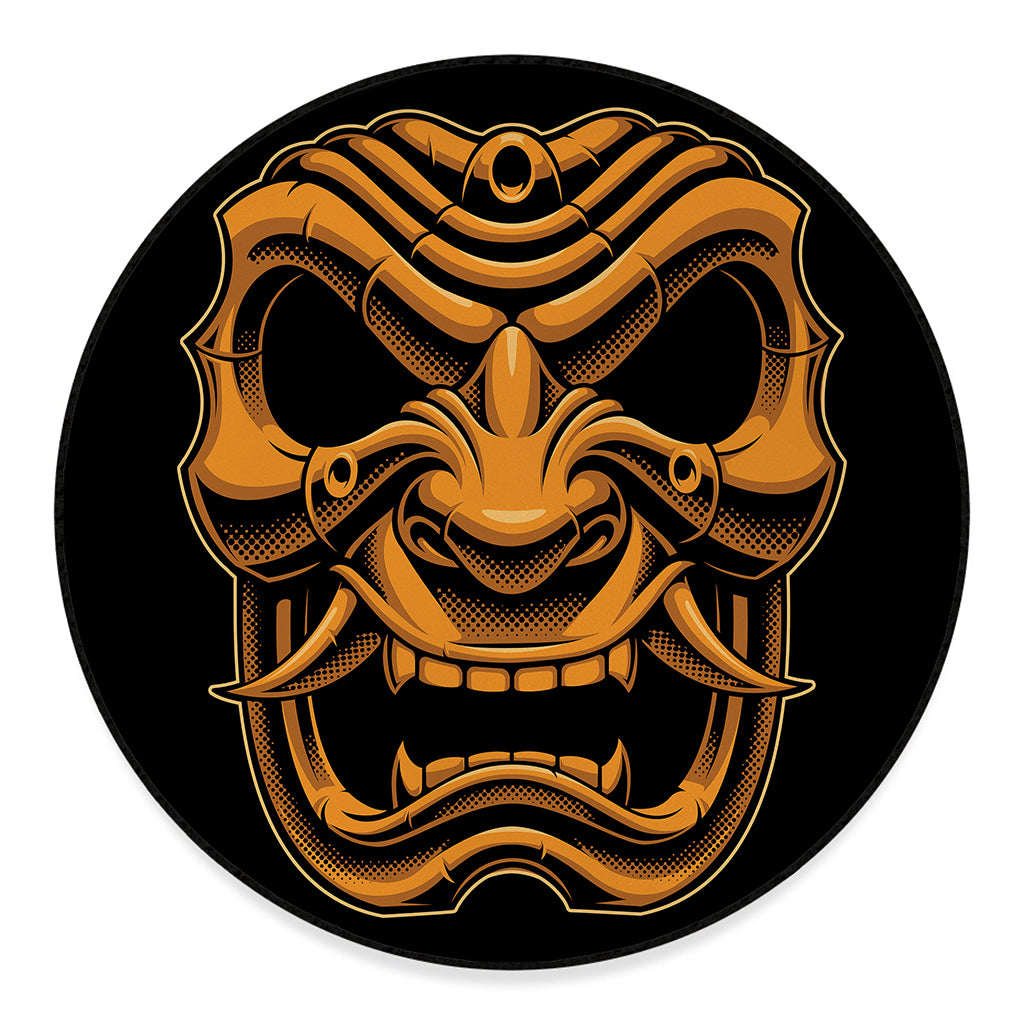 Japanese Warrior Mask Print Round Floor Mat