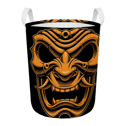 Japanese Warrior Mask Print Round Laundry Basket