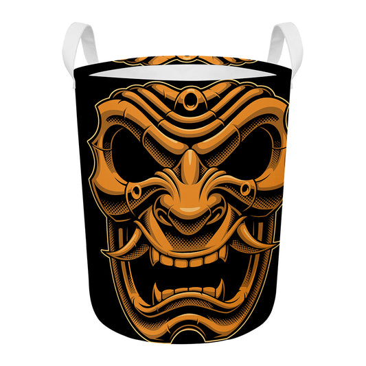 Japanese Warrior Mask Print Round Laundry Basket