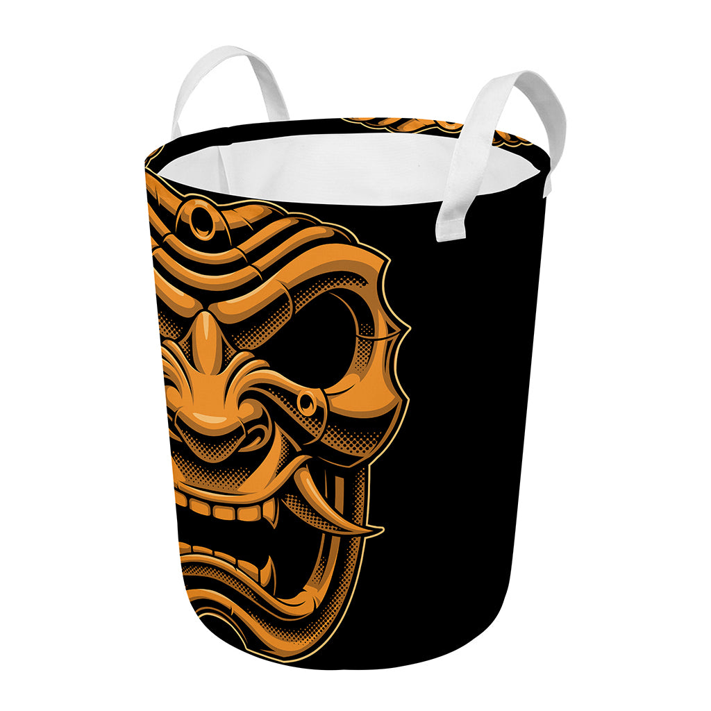 Japanese Warrior Mask Print Round Laundry Basket