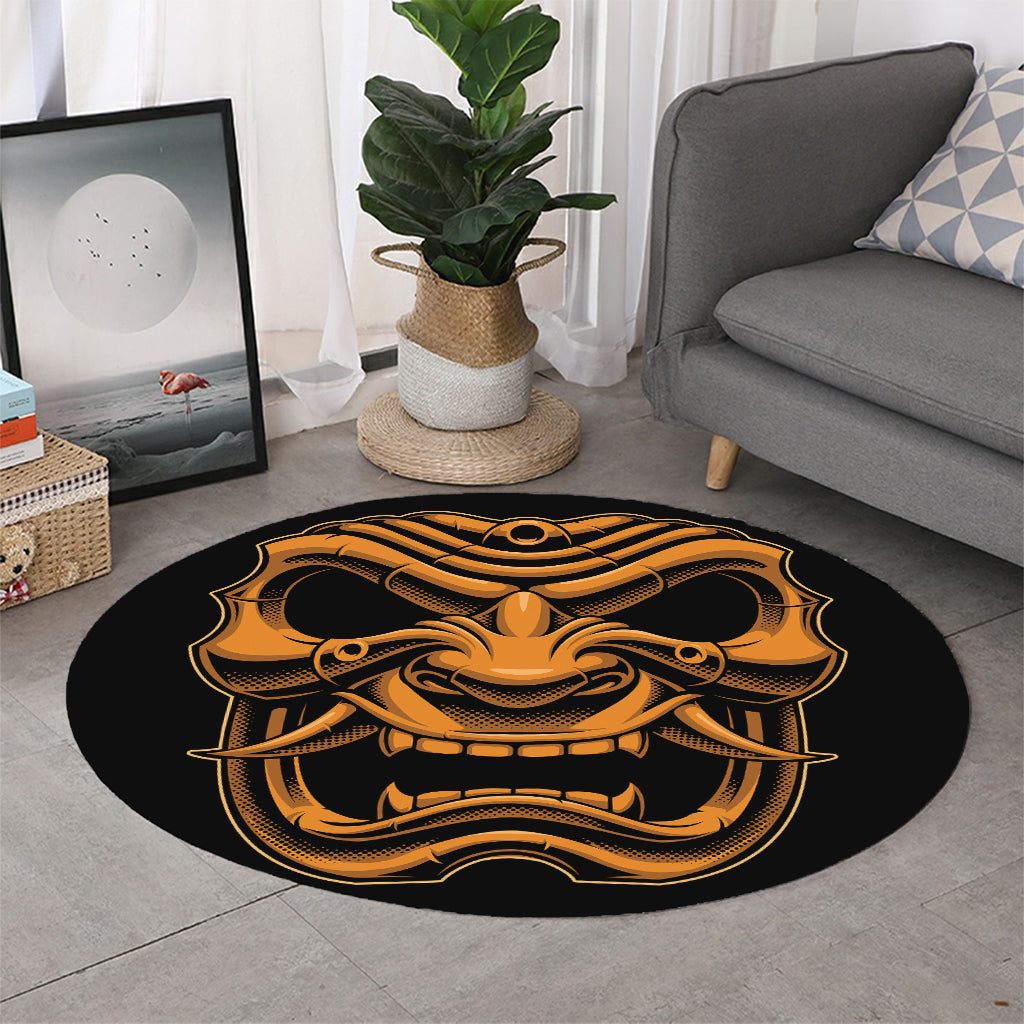 Japanese Warrior Mask Print Round Rug