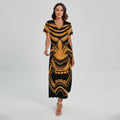 Japanese Warrior Mask Print Short Sleeve Maxi Dress