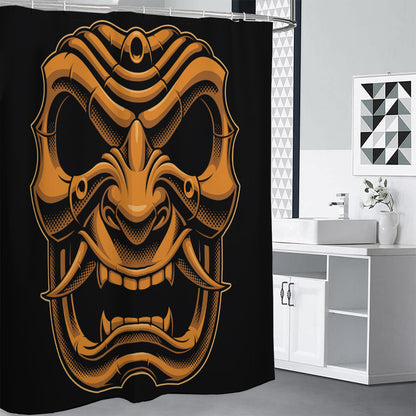 Japanese Warrior Mask Print Shower Curtain