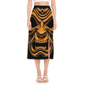 Japanese Warrior Mask Print Side Slit Midi Skirt