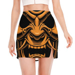 Japanese Warrior Mask Print Side Slit Mini Skirt