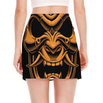 Japanese Warrior Mask Print Side Slit Mini Skirt