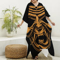 Japanese Warrior Mask Print Silk V-Neck Kaftan Dress