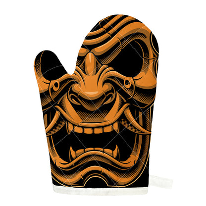 Japanese Warrior Mask Print Single Oven Mitt